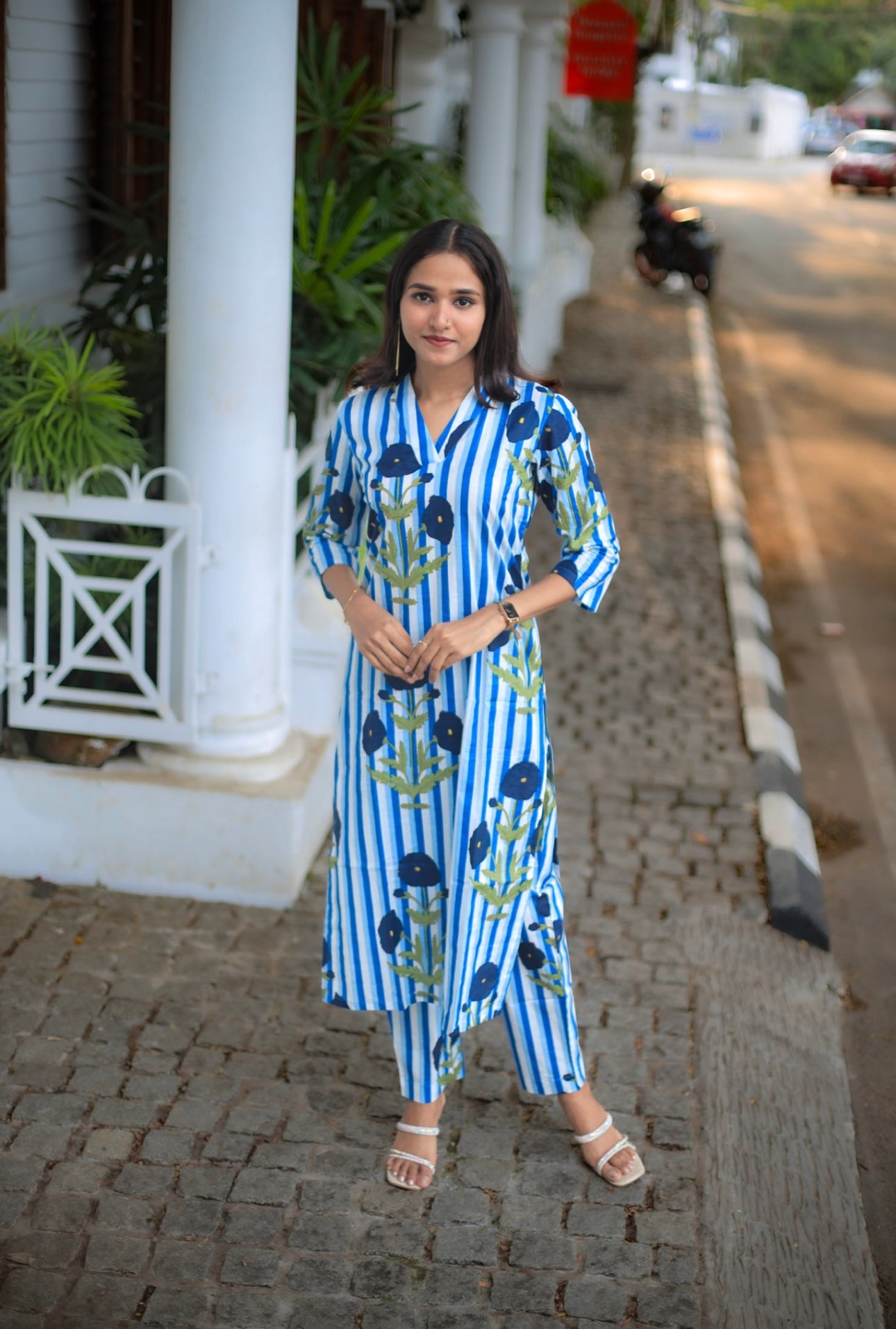 Blue Striped Kurta Set