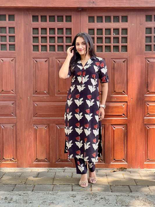 Black Floral Block Printed Set