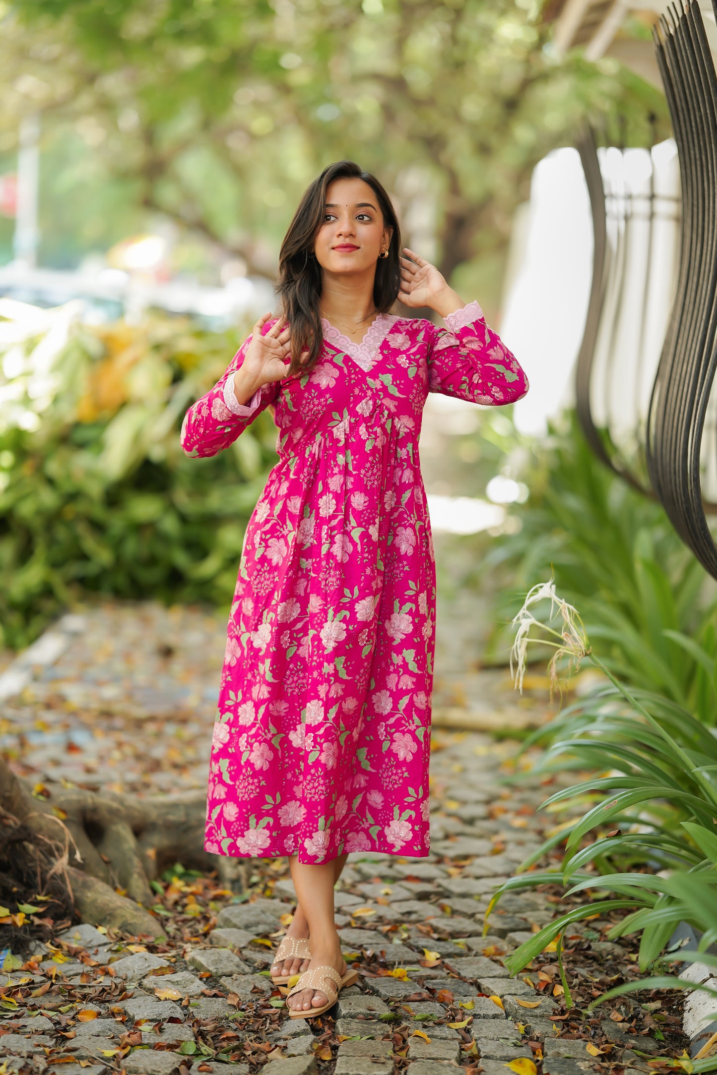 Pink Floral Alia Cut Cotton Dress