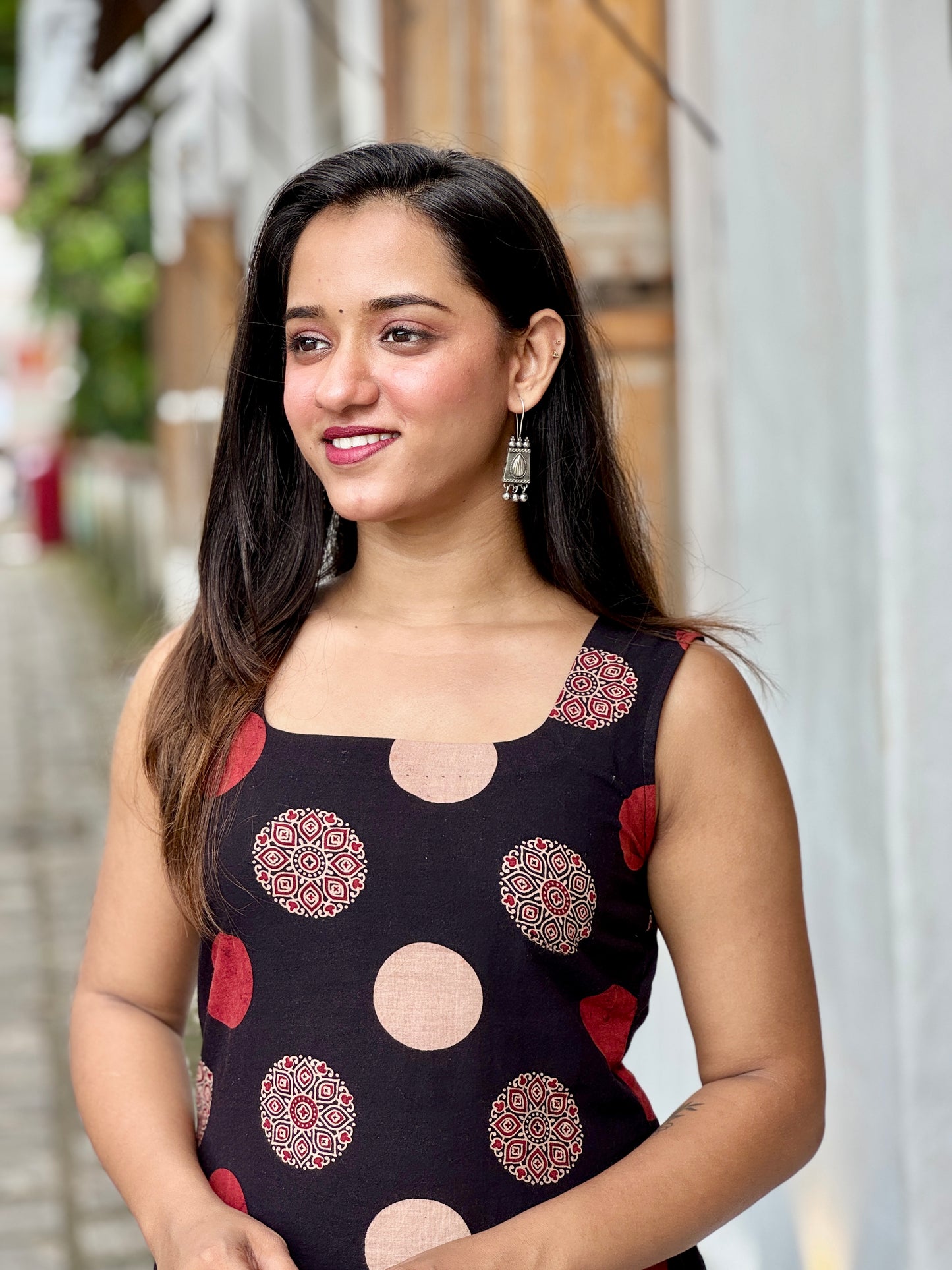 Designer Handblock Printed Polka Ajrakh Set