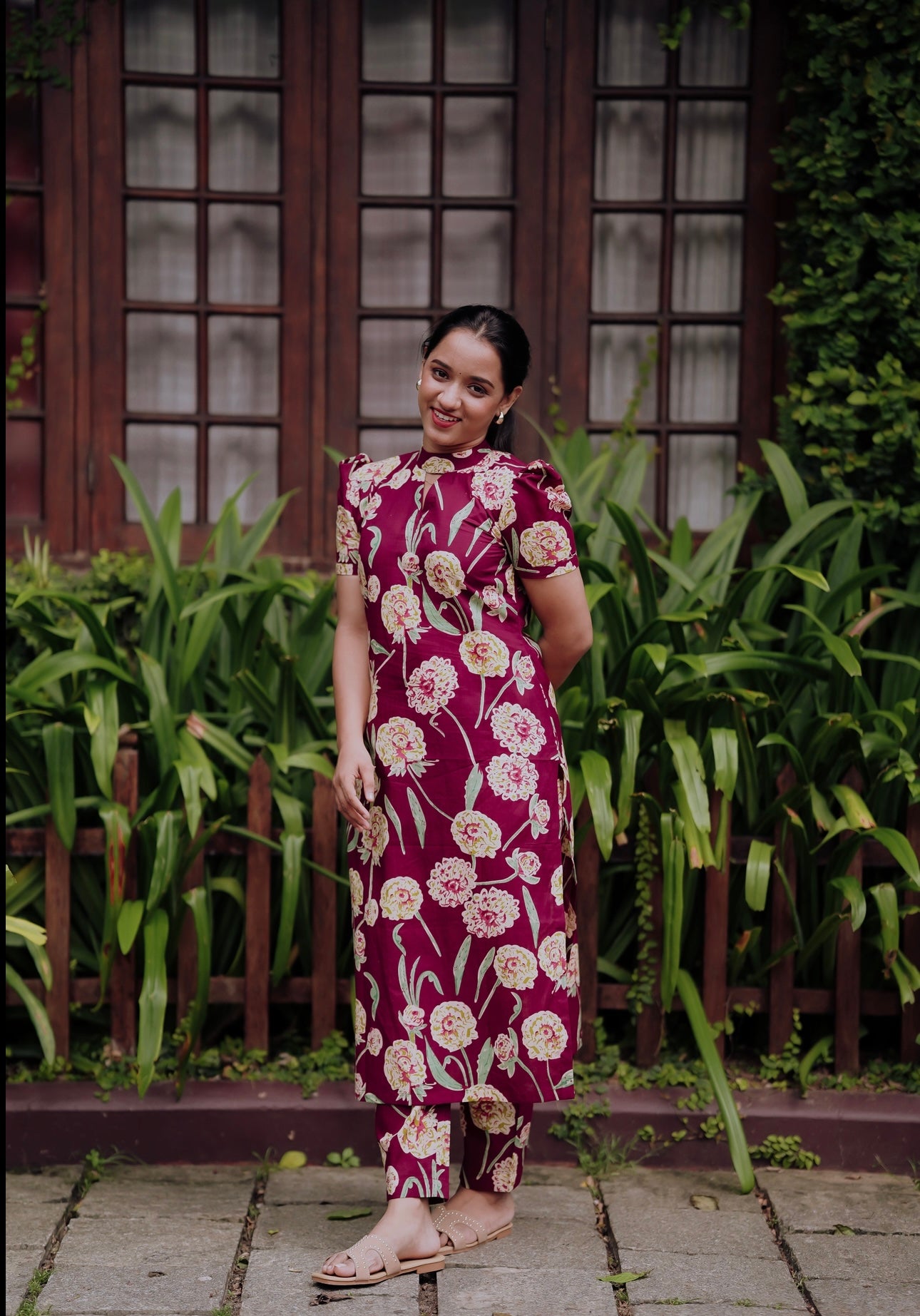 Plum Floral Kurta and Pant Set