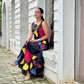 Black Cotton Muticolor Printed Tired Maxi Dress