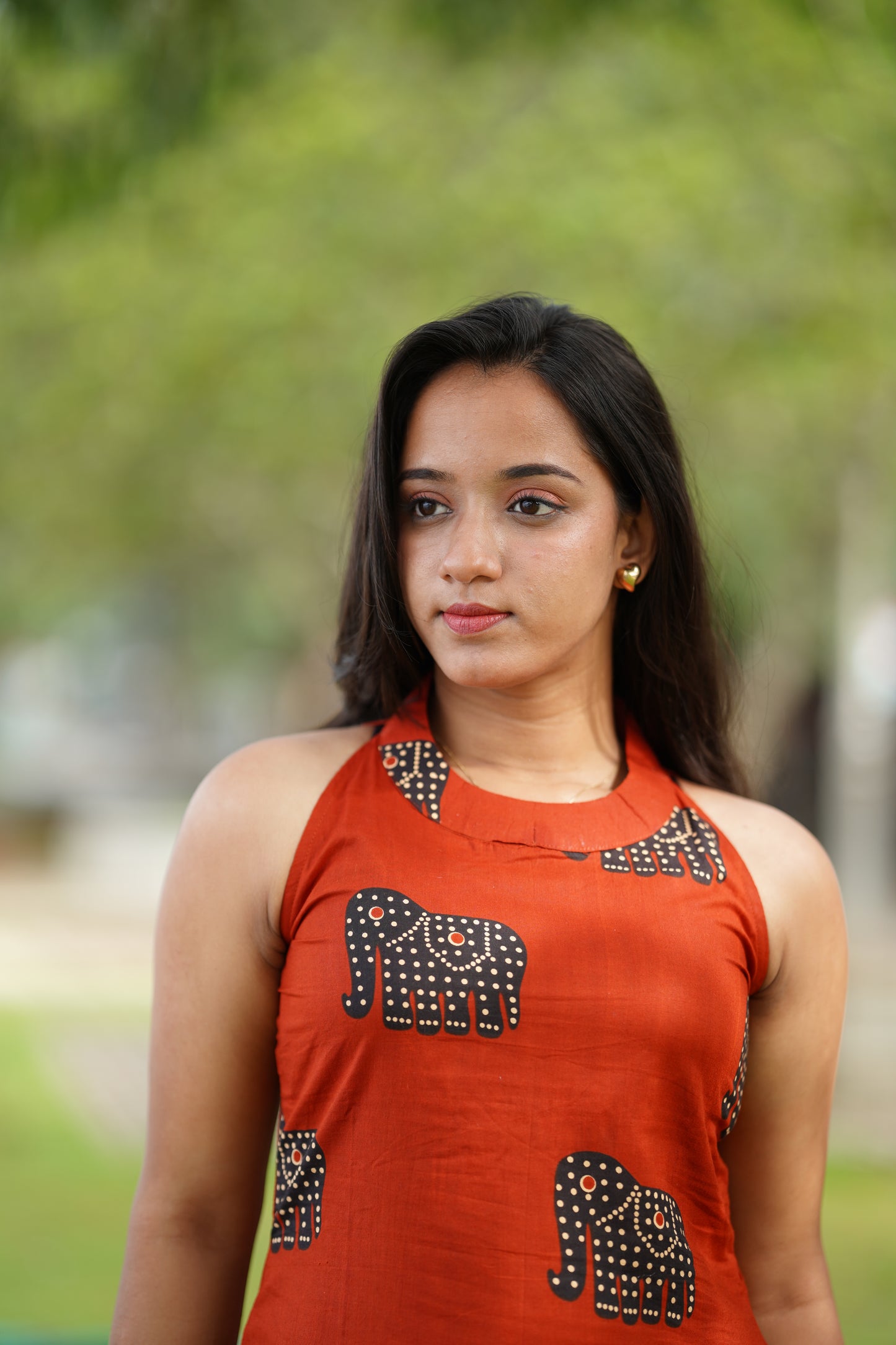 Rust Orange With Elephant Printed Kurta and Pant Set