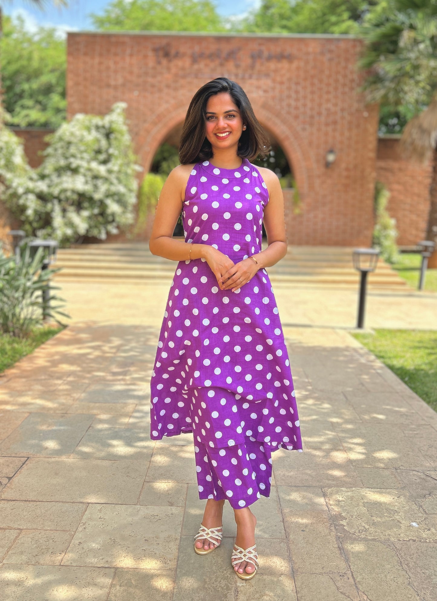 Purple Polka Aline Kurta and Palazzo Set