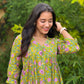 Light Green with Lavender Floral Alia Cut Cotton Dress/Kurta