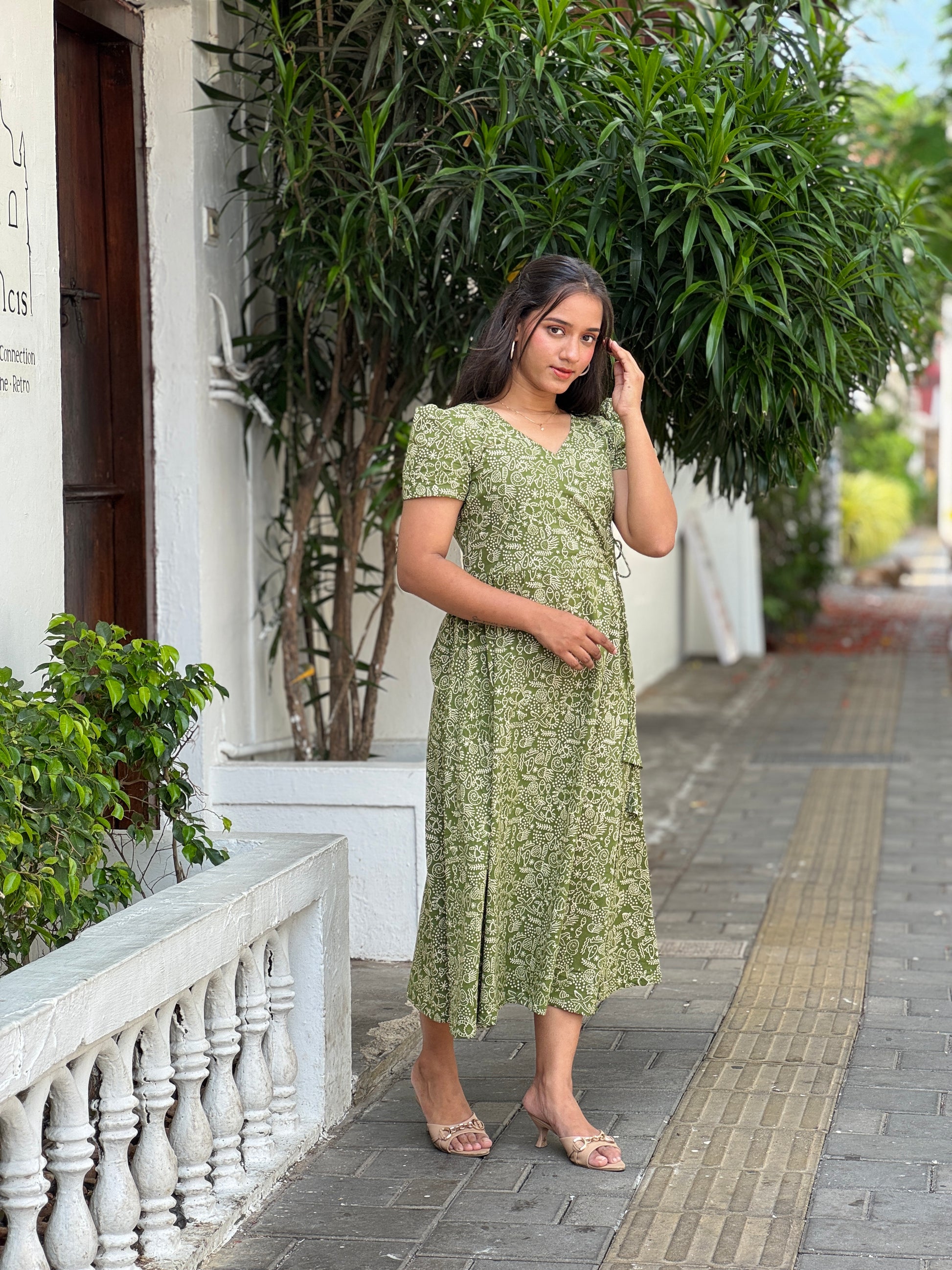 Oliver Green Block Printed Dress label.ishika Oliver Green Block Printed Dress label.ishika