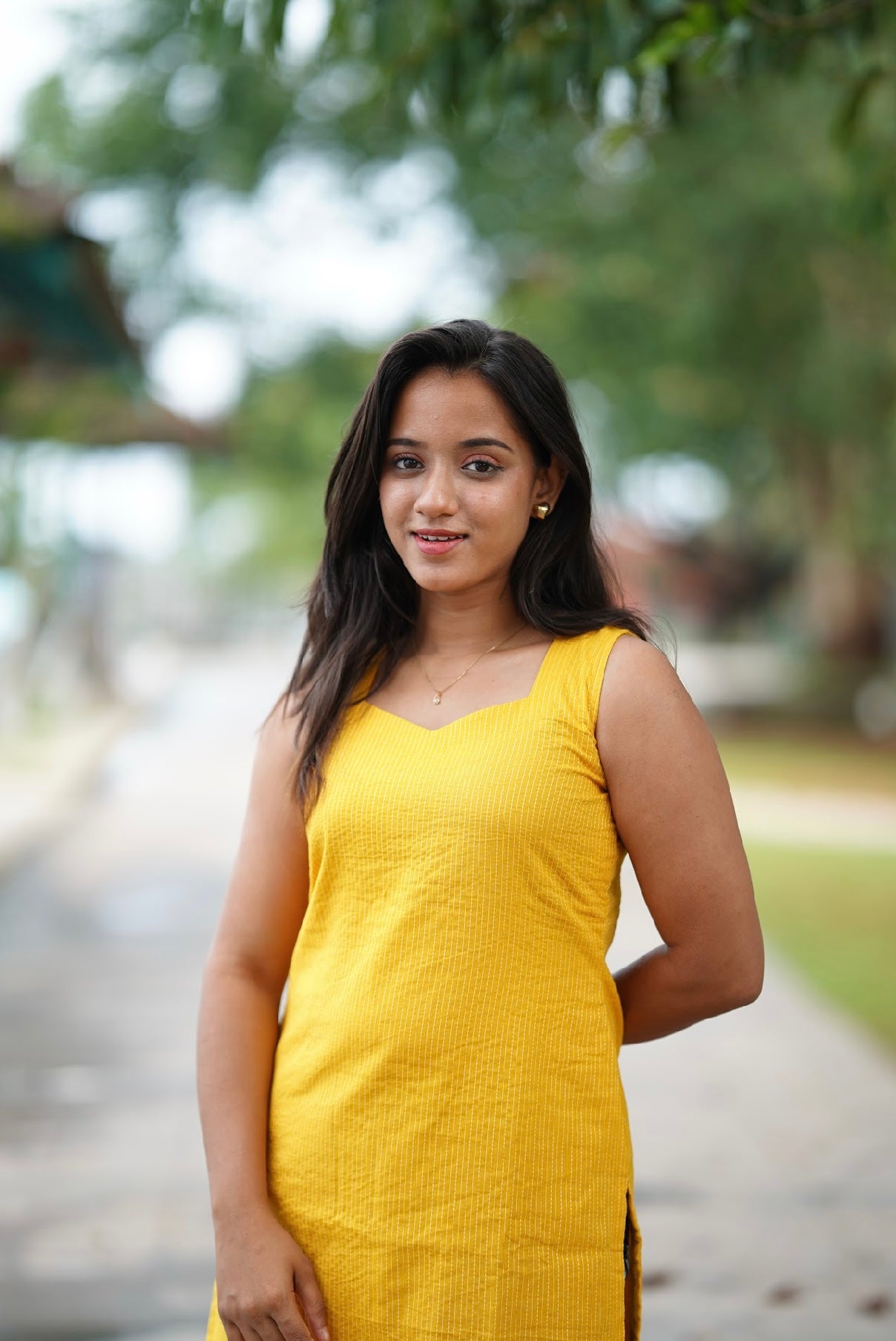Yellow Kantha Cotton Kurta With Contrast Blue Printed Palazzo