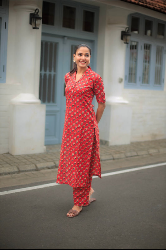 Red Chilly Cotton Kurta and Pant Set