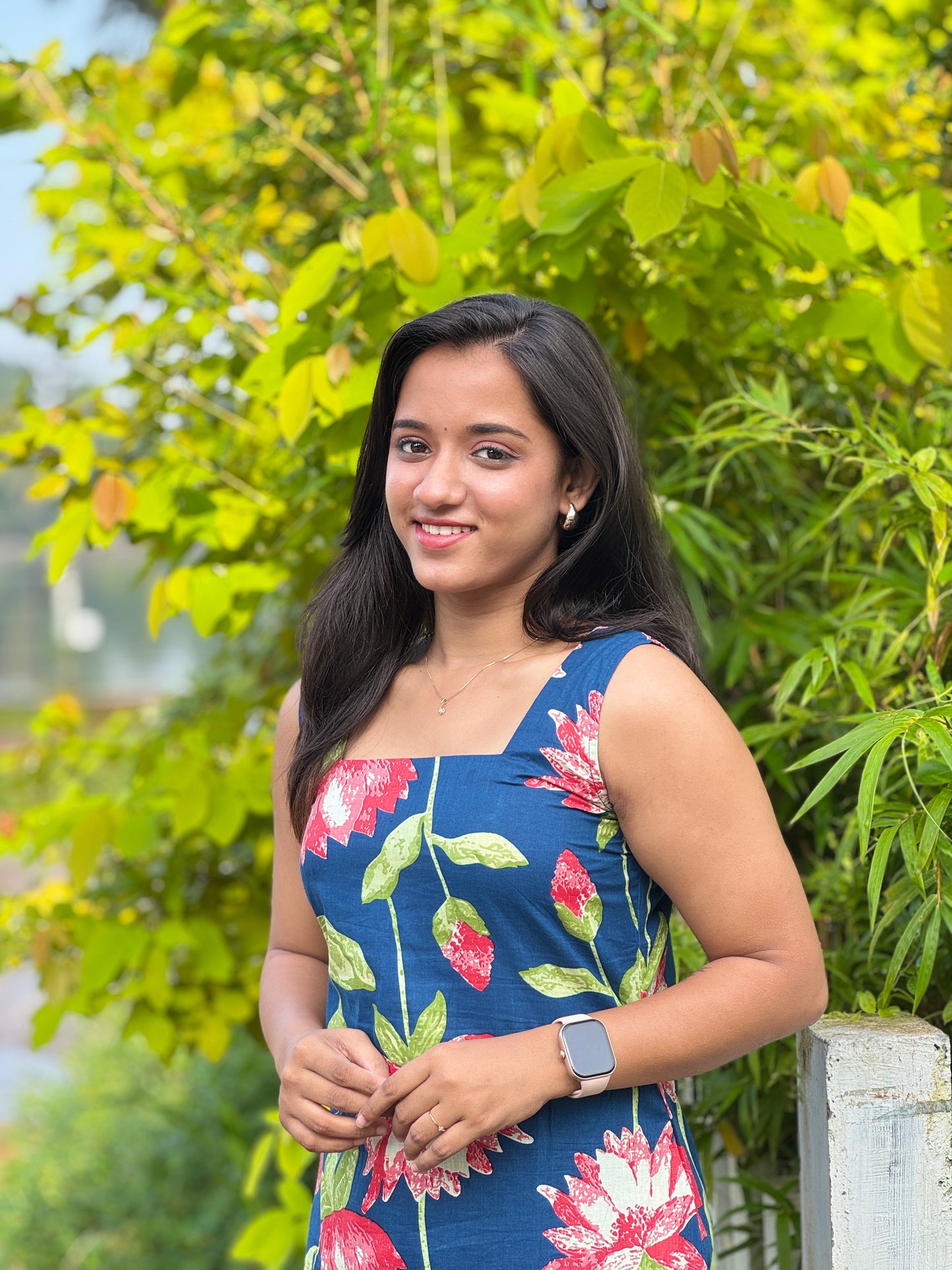 Blue Cotton Lotus Printed Kurta and Pant Set