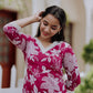 Magenta And White Floral Kurta And Pant Set with Lace Detailing