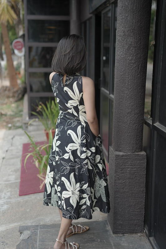 Black Cotton Halter Neck Dress