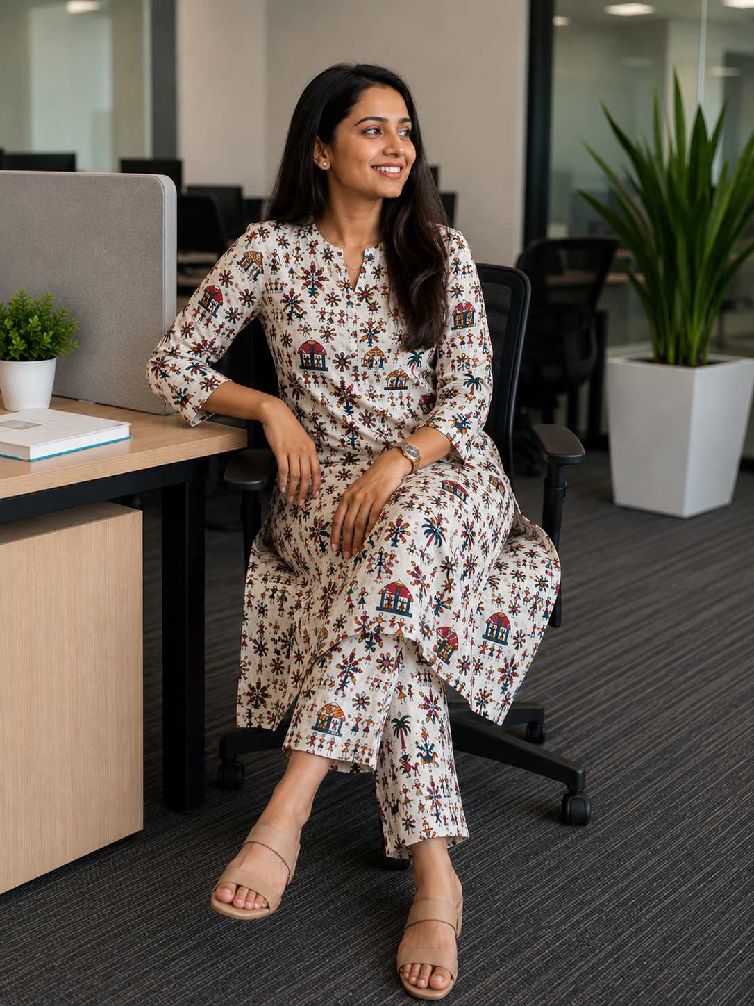 Warli Edit - Cotton Mandarin Collar Kurta and Pant Set