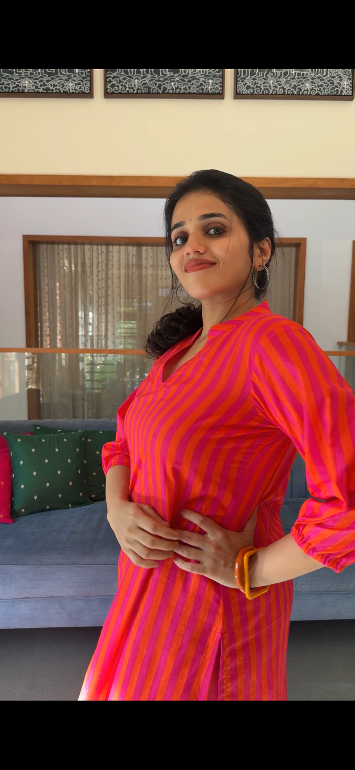 “PINK CITRUS” - Cotton Striped Kurta Set