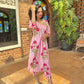 Pink Block Printed Stripe Kurta and Pant Set