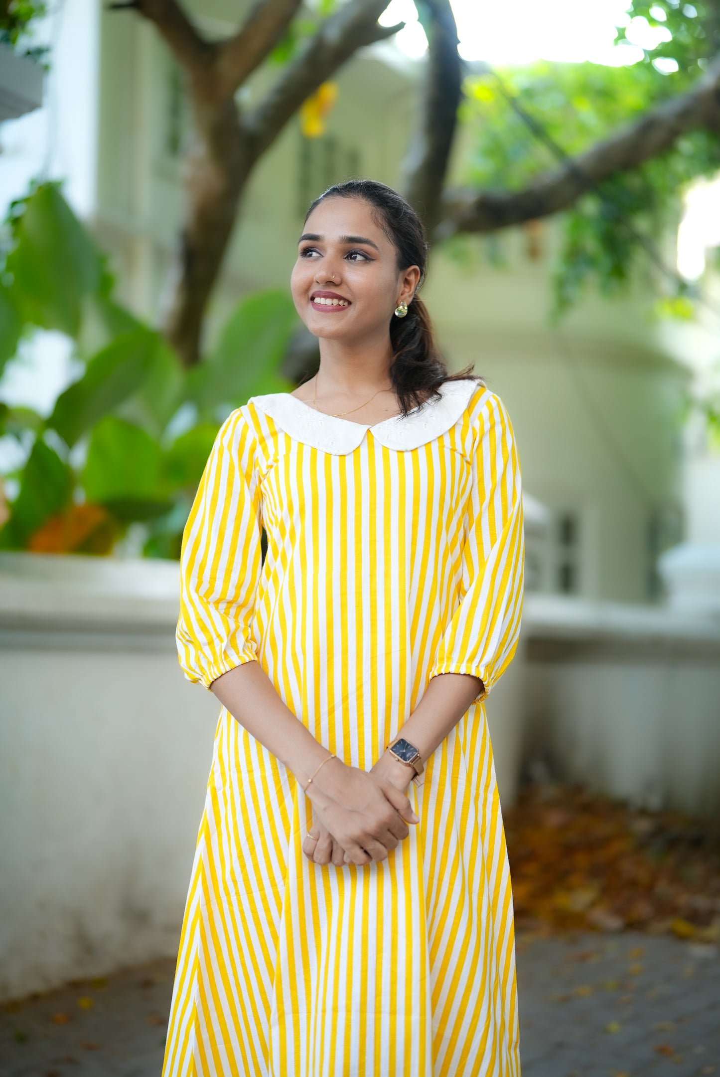Yellow Striped Cotton Dress