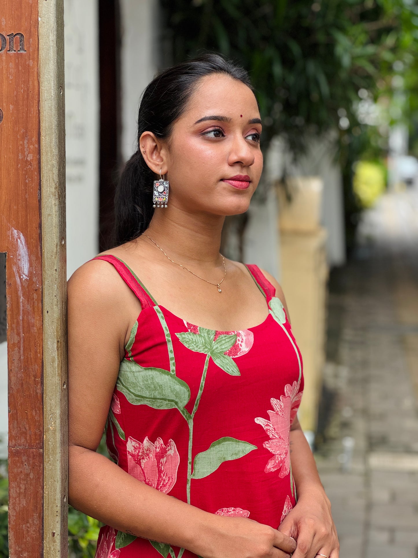 Crimson Lotus Printed Strap Kurta and Pant set