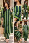 Green and Blue Striped Cotton Kurta Set