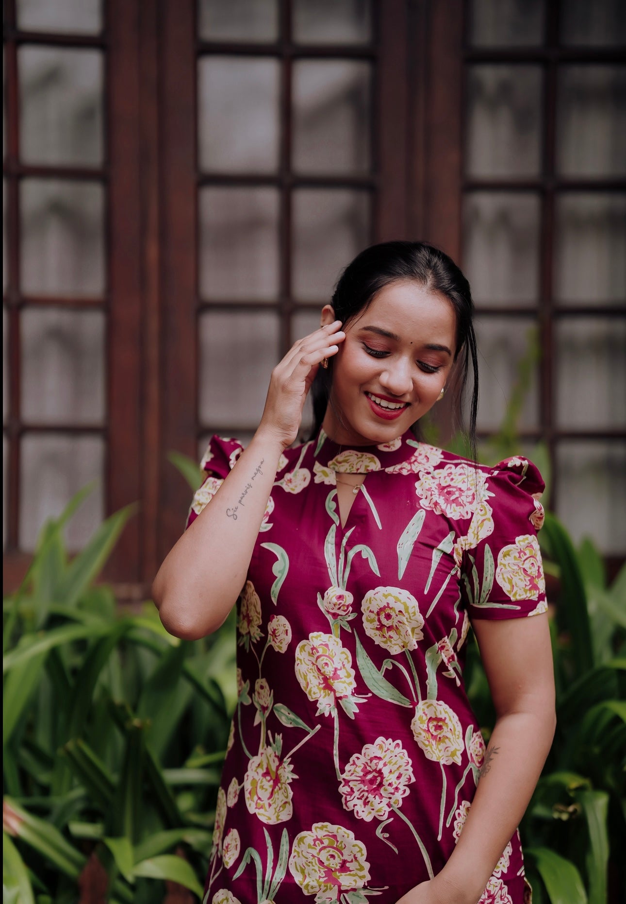 Plum Floral Kurta and Pant Set