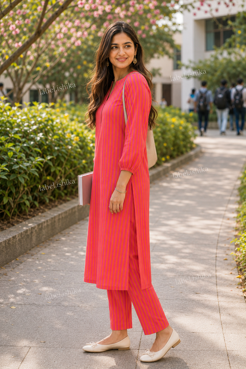 “PINK CITRUS” - Cotton Striped Kurta Set