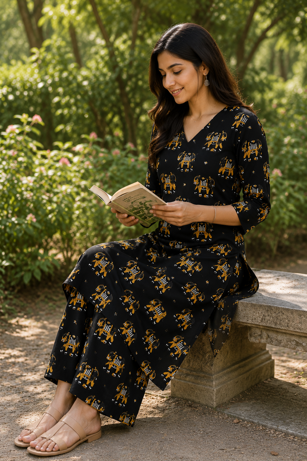 Gaja - Cotton Elephant Printed Kurta Set