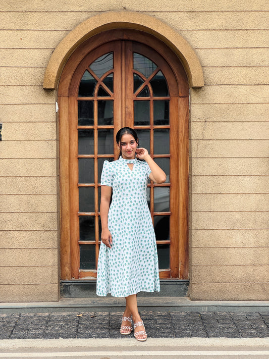 White Quirky Printed Cotton Dress