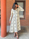 Creame shade Block printed Churi Sleeve Aline Cotton Kurta/Dress