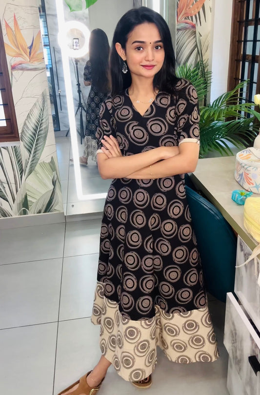 “Angrakha Noor”- Black And White Ajrakh Block Printed Dress