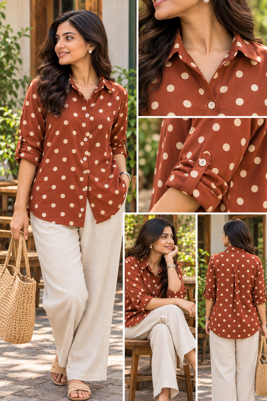 Brown Polka Cotton Shirt