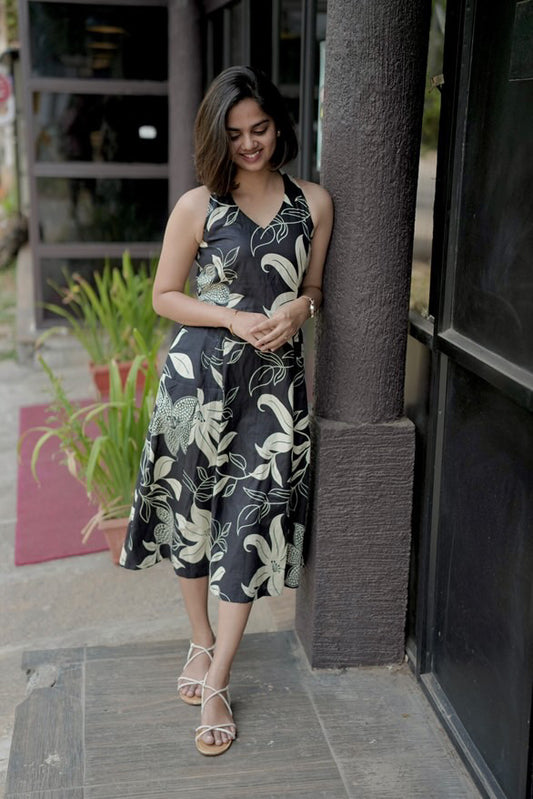 Black Cotton Halter Neck Dress