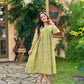 Light Green with Lavender Floral Alia Cut Cotton Dress/Kurta