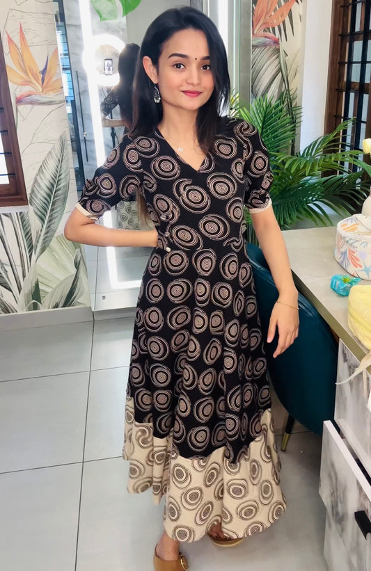 “Angrakha Noor”- Black And White Ajrakh Block Printed Dress