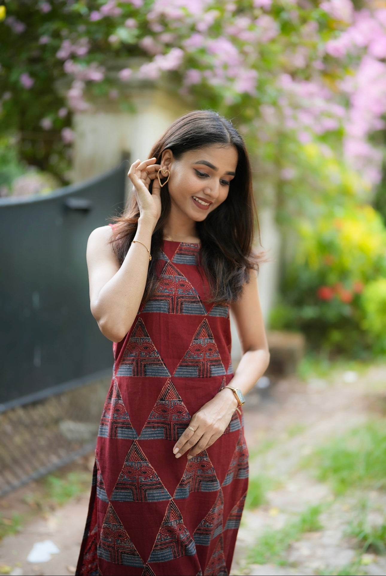 Red Ajrakh Set with Geometrical Print