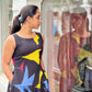 Black Cotton Muticolor Printed Tired Maxi Dress