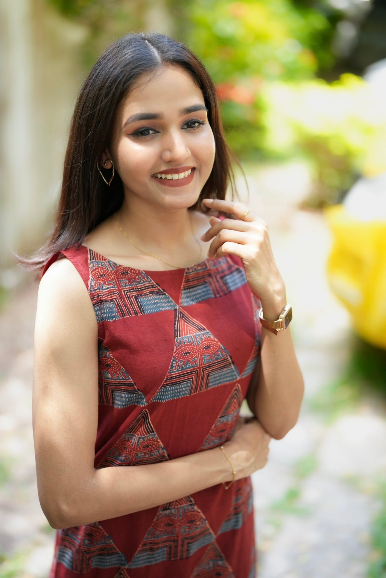 Red Ajrakh Set with Geometrical Print