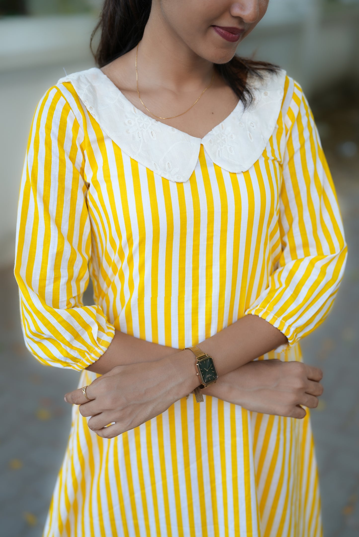 Yellow Striped Cotton Dress