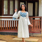 Off White Golden and Silver Butta with Ajrakh Patch Aline Kurta/Dress