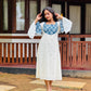 Off White Golden and Silver Butta with Ajrakh Patch Aline Kurta/Dress