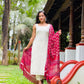 Off White Golden Checkered Kurta and Pant Set with Linen Block Printed Dupatta