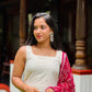 Off White Golden Checkered Kurta and Pant Set with Linen Block Printed Dupatta