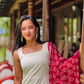 Off White Golden Checkered Kurta and Pant Set with Linen Block Printed Dupatta