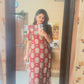 Reddish Maroon with Green Floral Printed Kurta and Pant Set