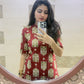 Reddish Maroon with Green Floral Printed Kurta and Pant Set