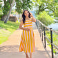 Block Printed Yellow and Baby Pink Striped Dress