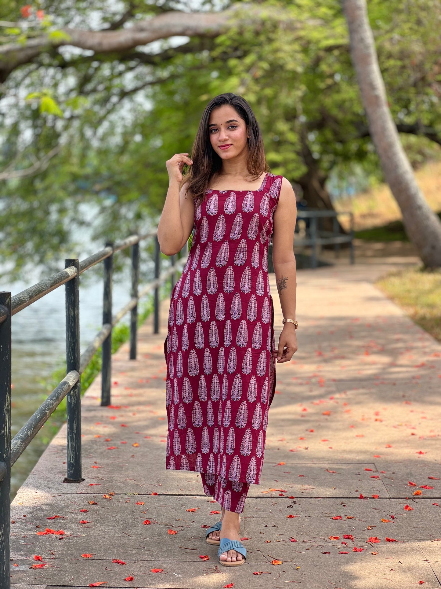 Maroon Ajrakh Kurta And Pant Set