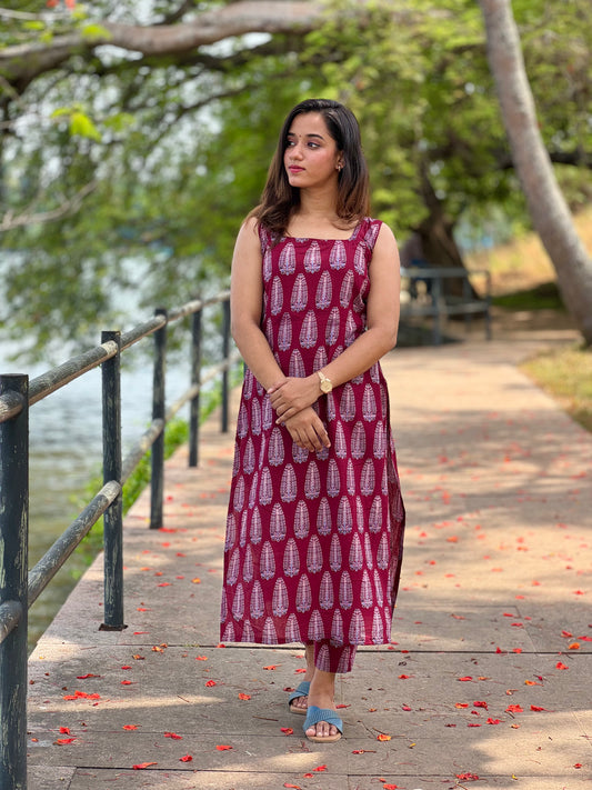 Maroon Ajrakh Kurta And Pant Set