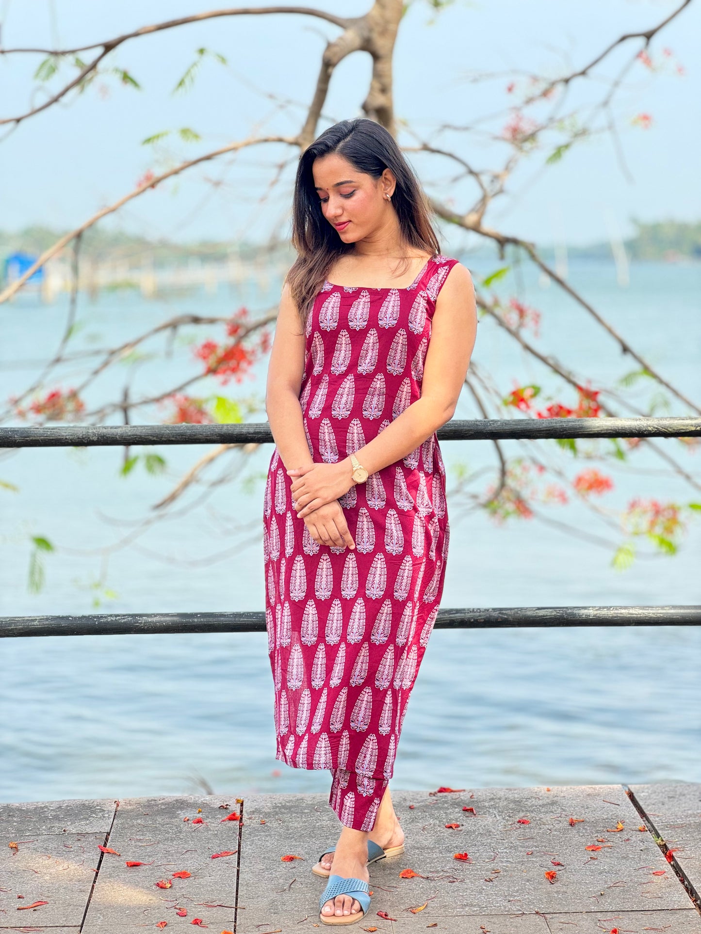 Maroon Ajrakh Kurta And Pant Set