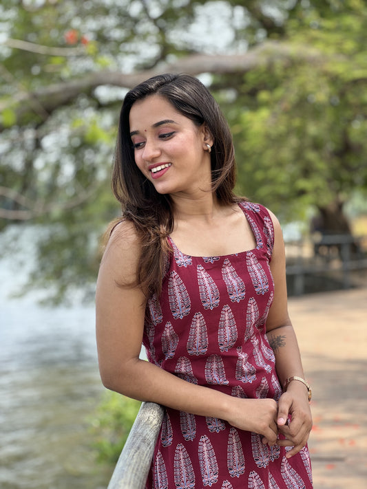 Maroon Ajrakh Kurta And Pant Set