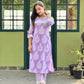 Light Lavender Lace detailed Kurta and Pant Set with Shirt Collar Neck