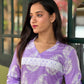 Light Lavender Lace detailed Kurta and Pant Set with Shirt Collar Neck