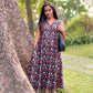 Black summer print flared dress